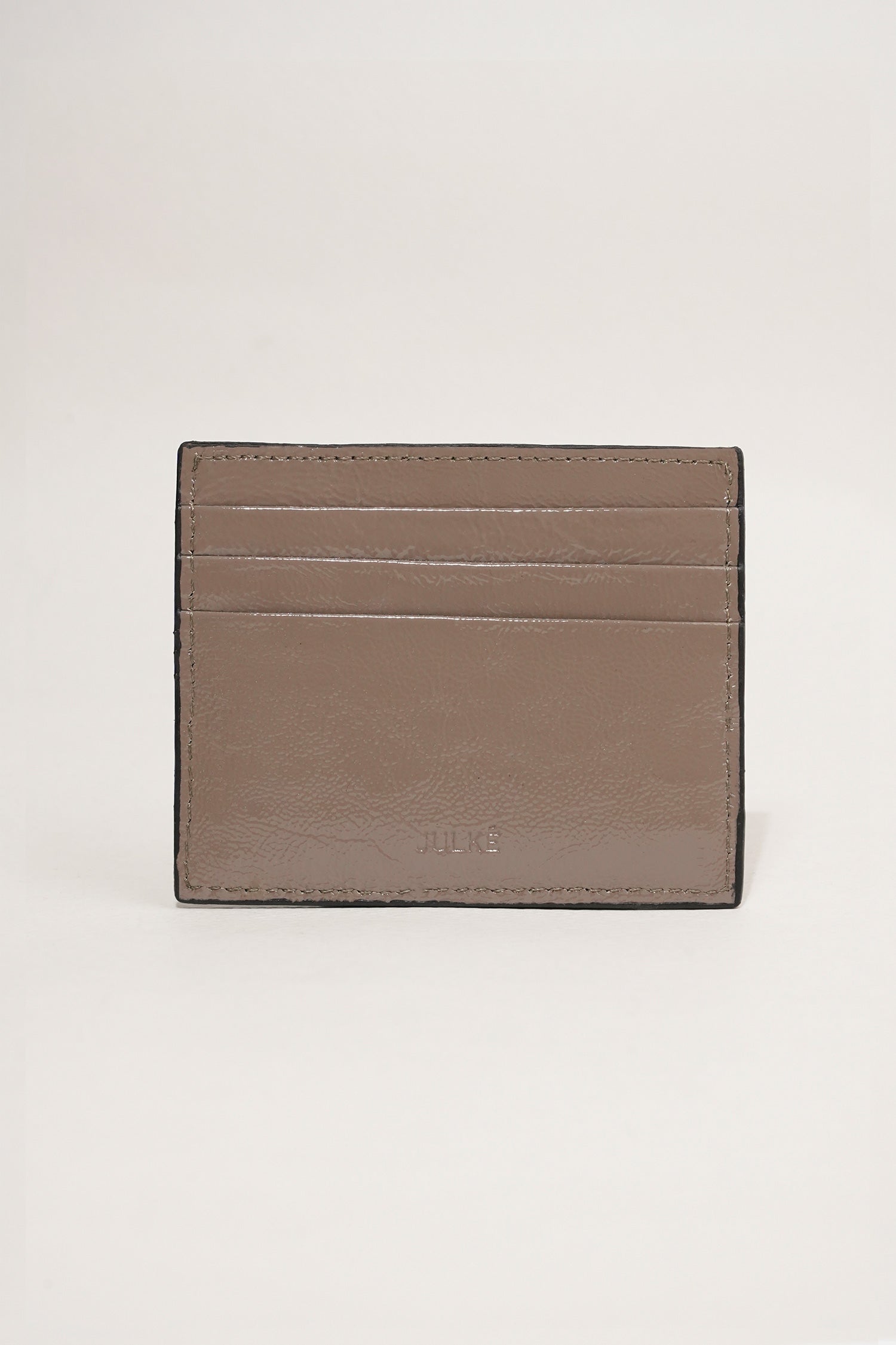 Unisex leather card holder in grey brown colour with woven patcha nd hidden pocket by JULKE