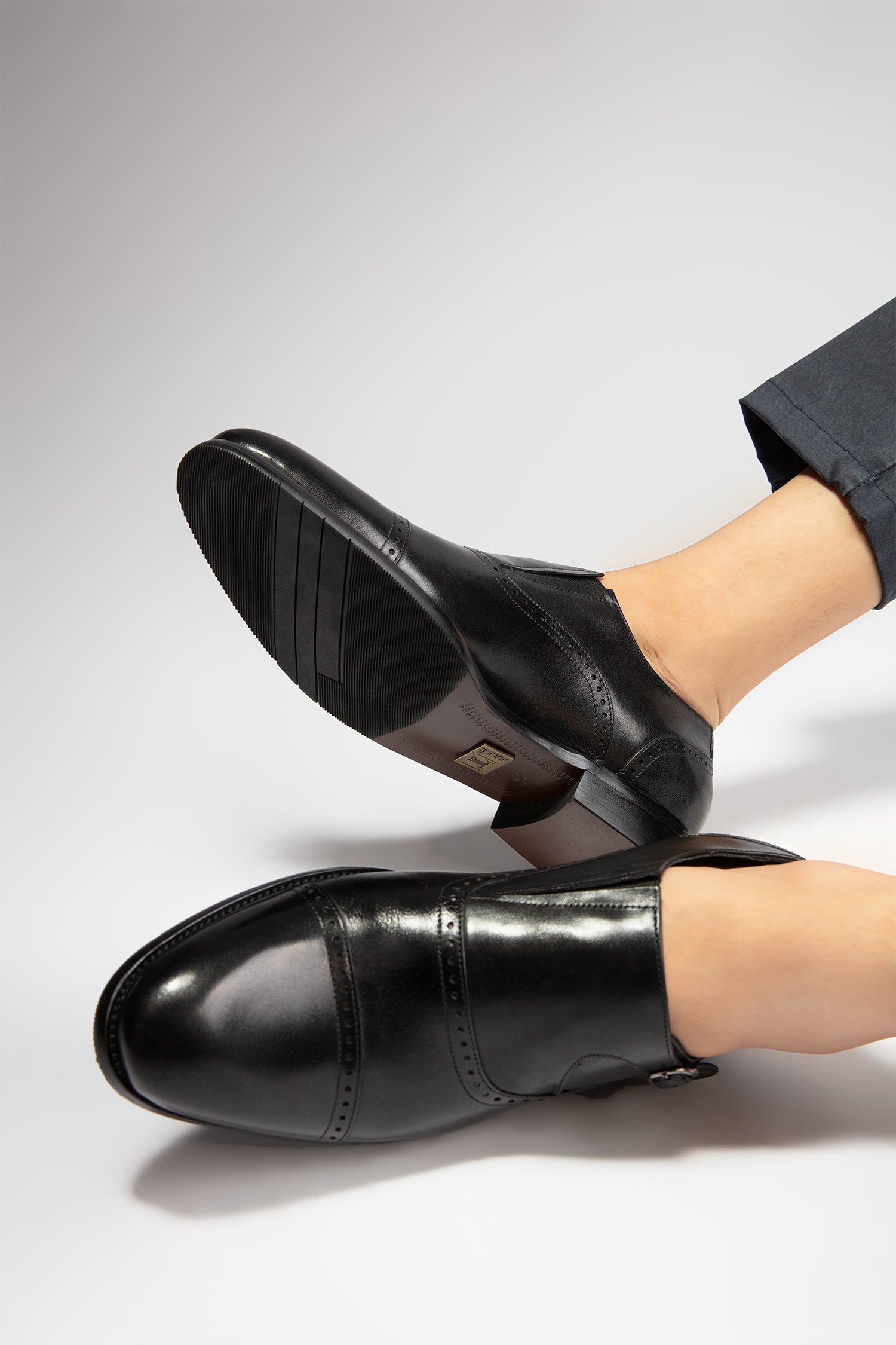 Mens original leather shoes in black colour with monk strap by JULKE