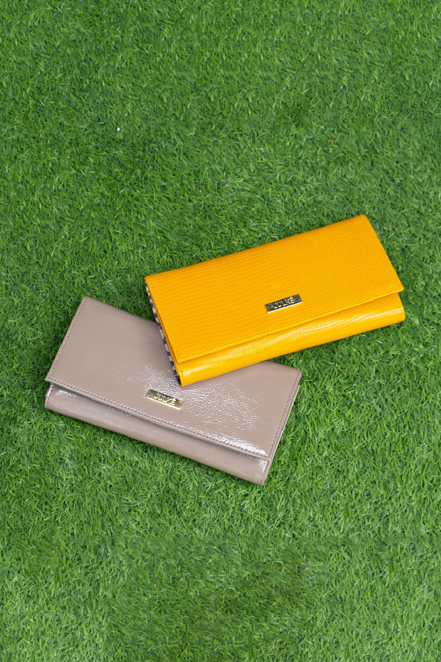 Womens leather accessory wallet grey and yellow colours by JULKE