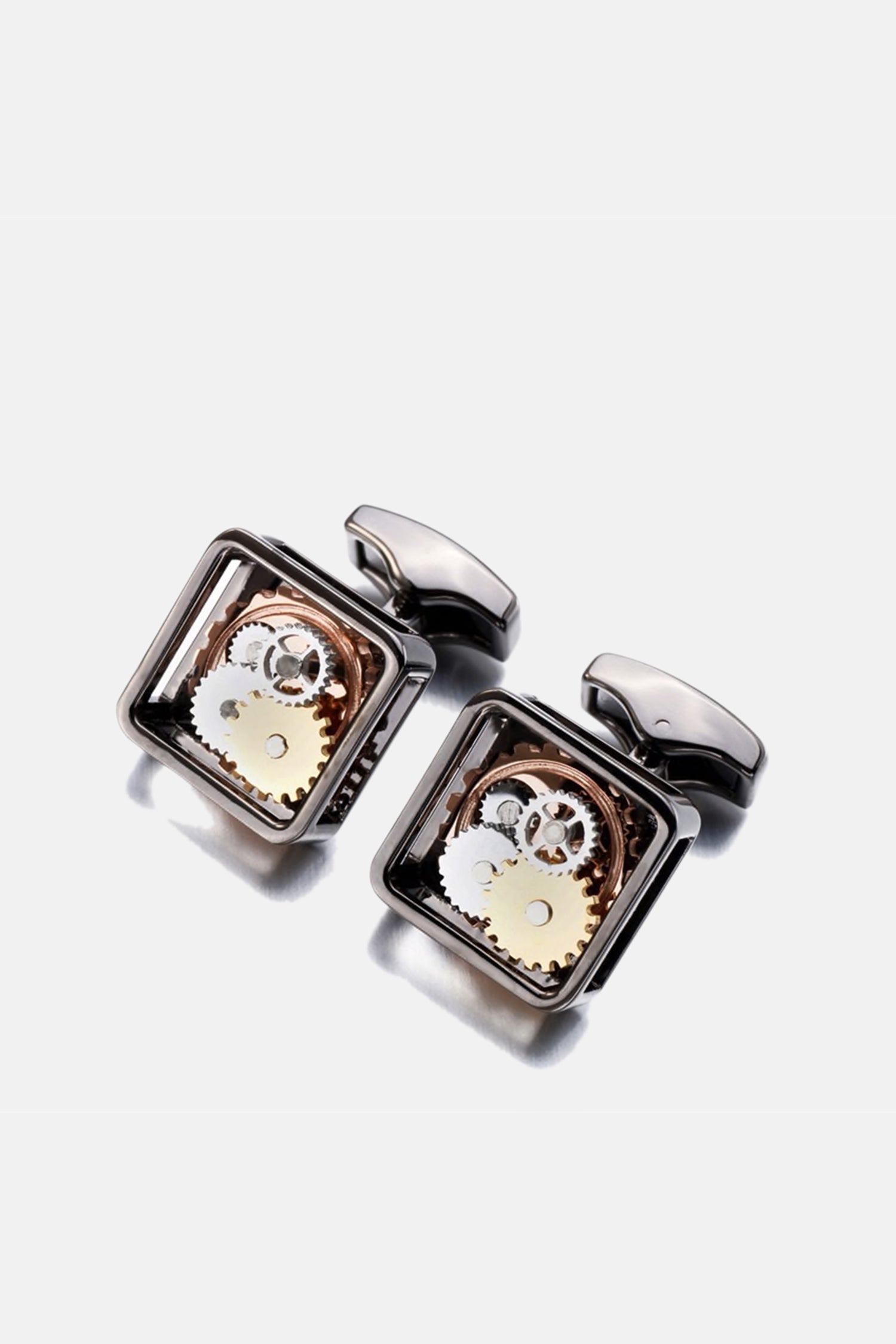 Mens metal cufflinks with moving gears in gun metal colour by JULKE