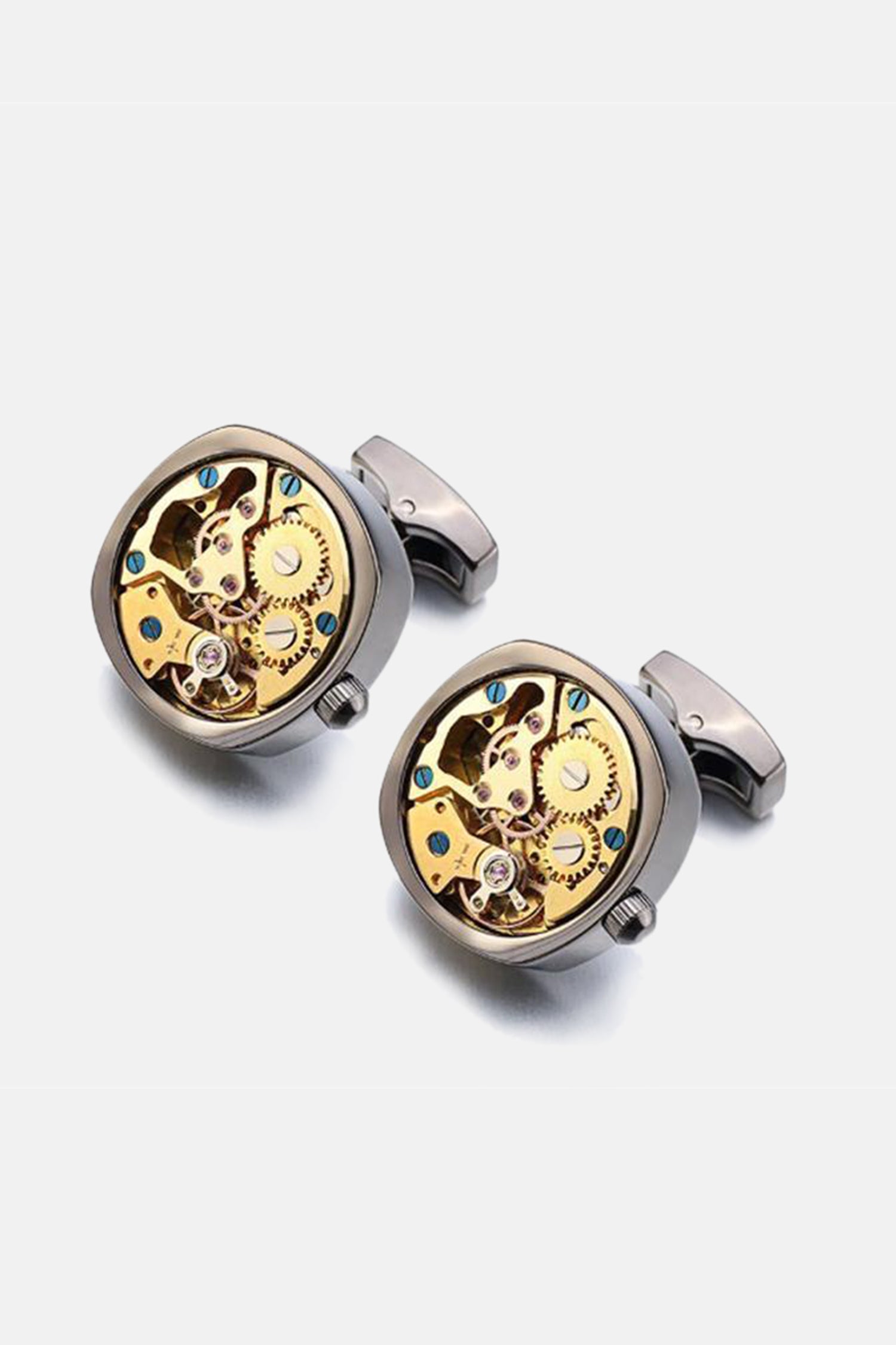 Mens metal cufflinks with gears in gun metal colour by JULKE