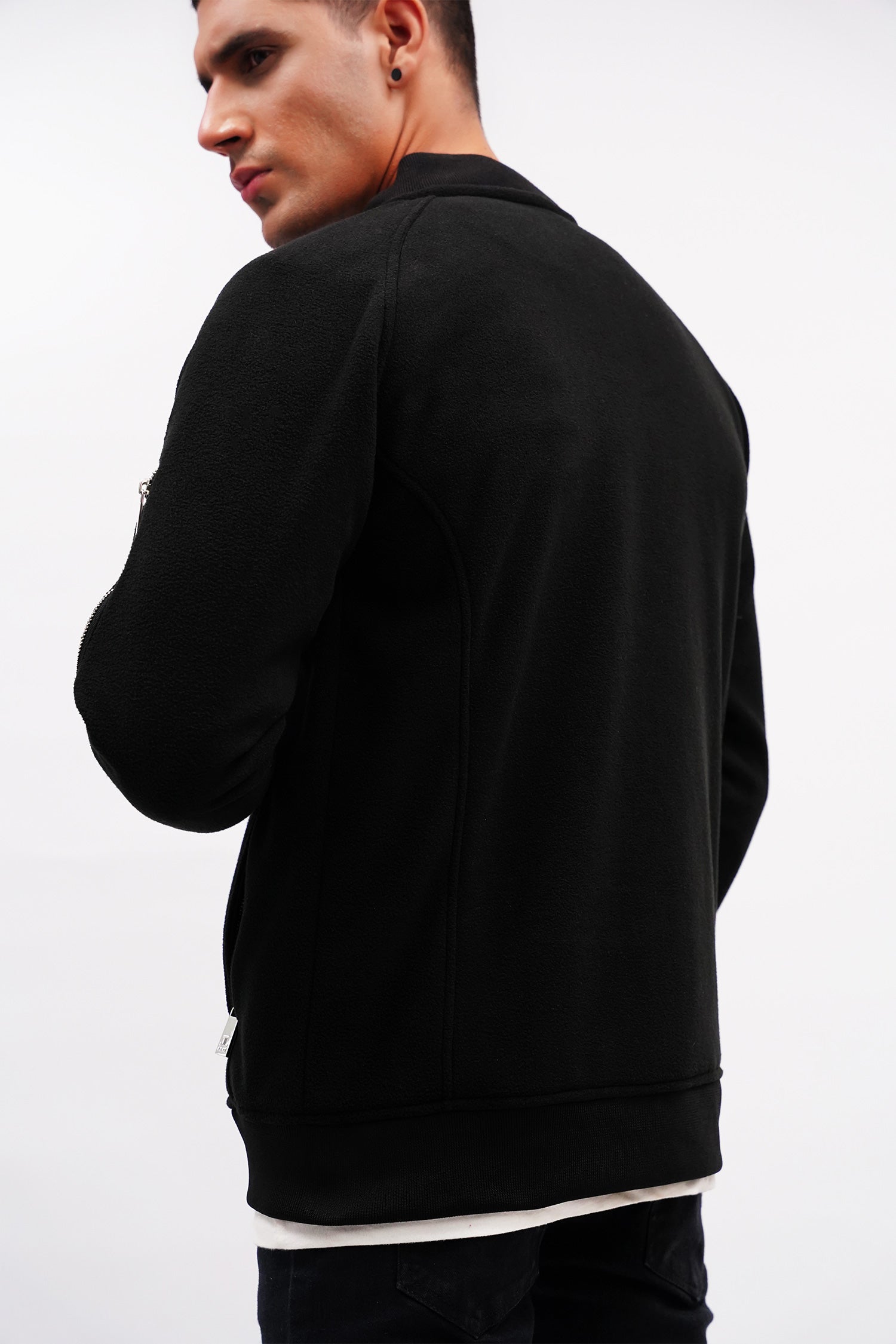 Mens winter polar fleece jacket with metal zipper in black colour by JULKE