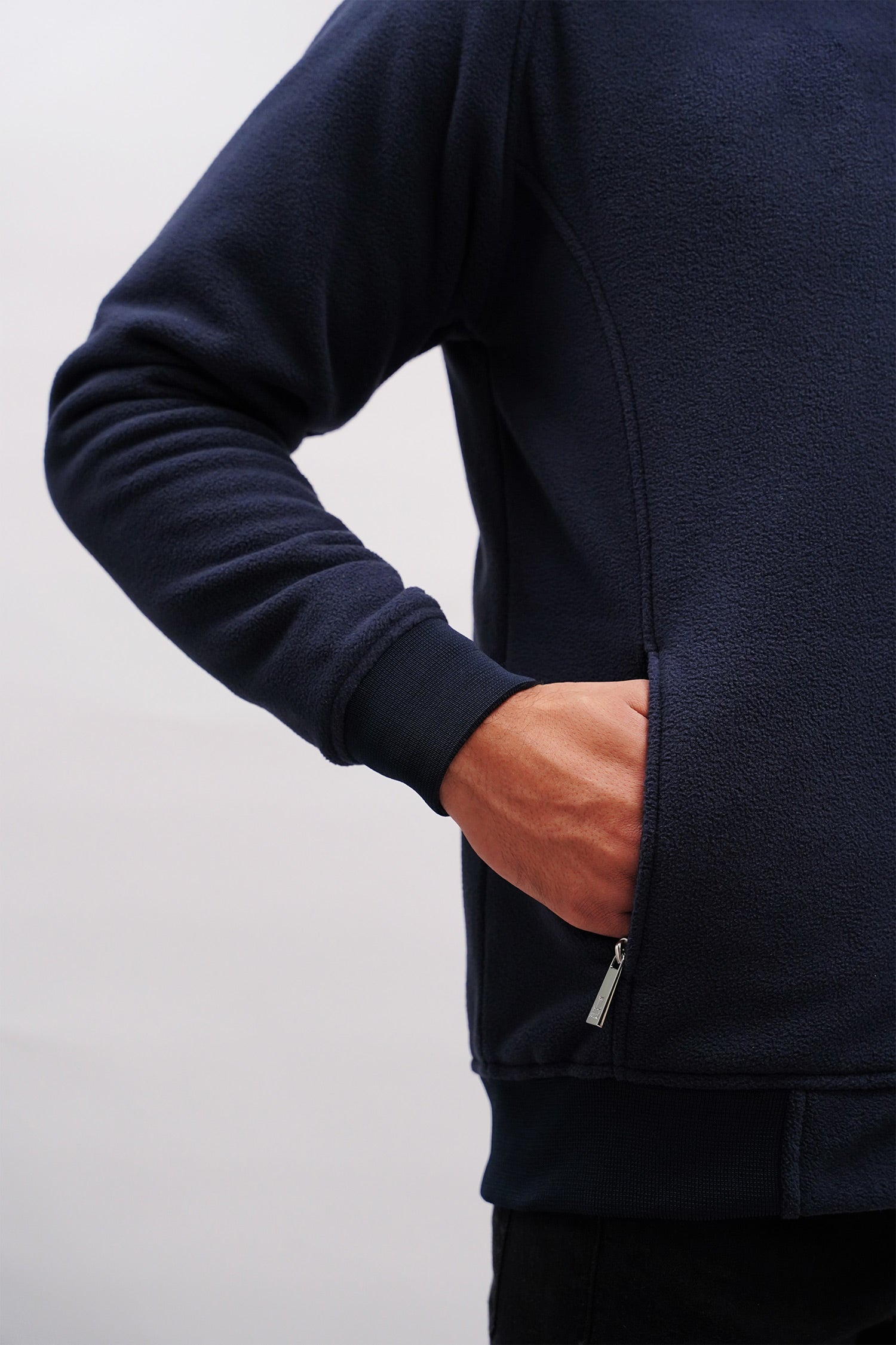 Mens winter polar fleece jacket with metal zipper in dark blue colour by JULKE