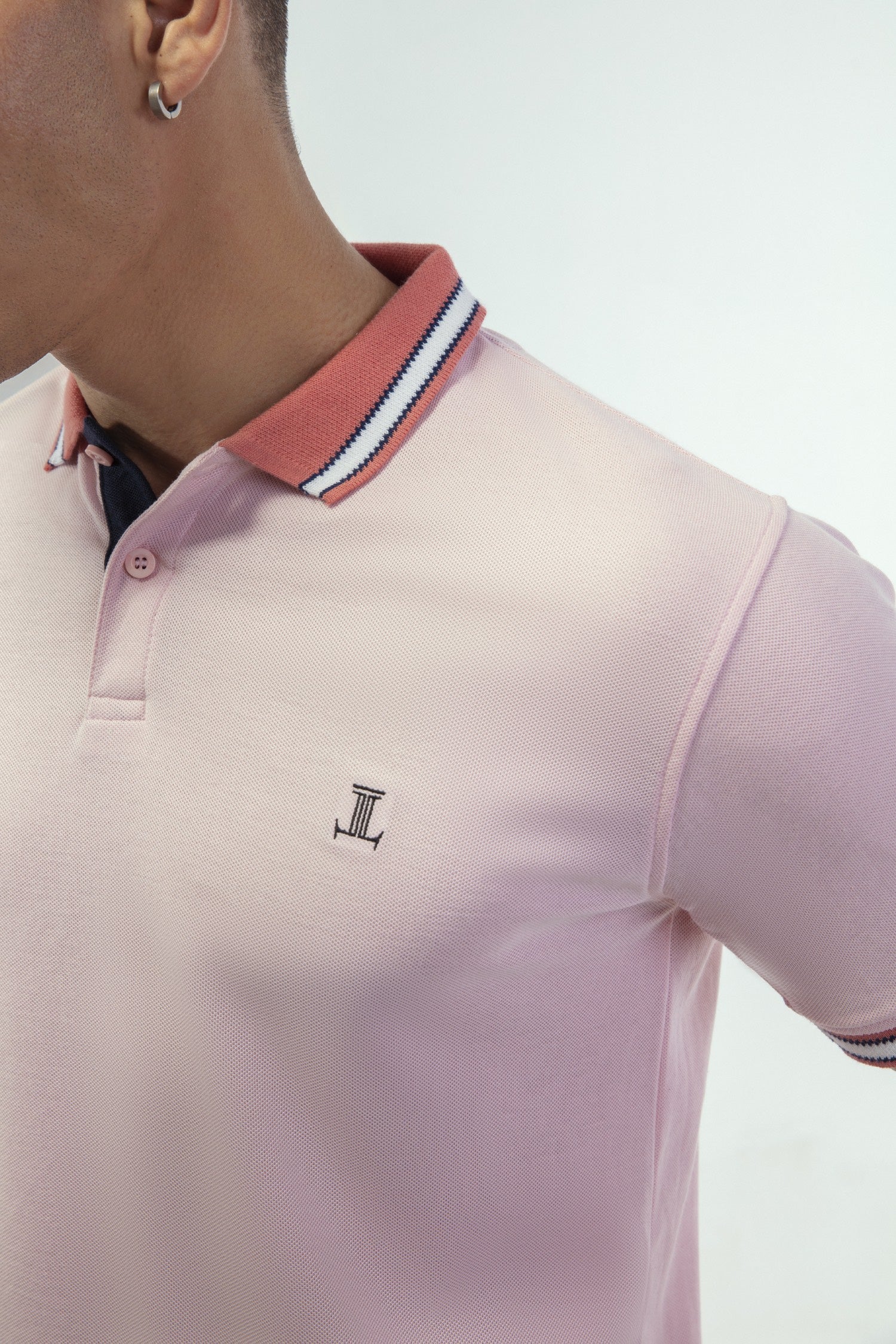 Mens summer polo shirt in light pink colour with collar bone by JULKE