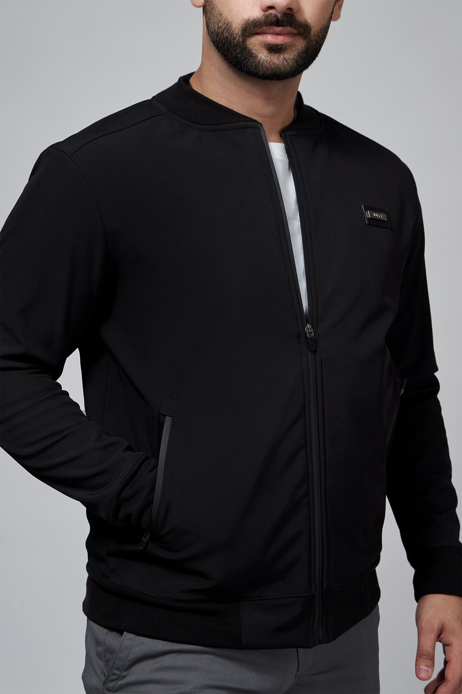 Mens winter bomber jacket in black with waterproof zip by JULKE