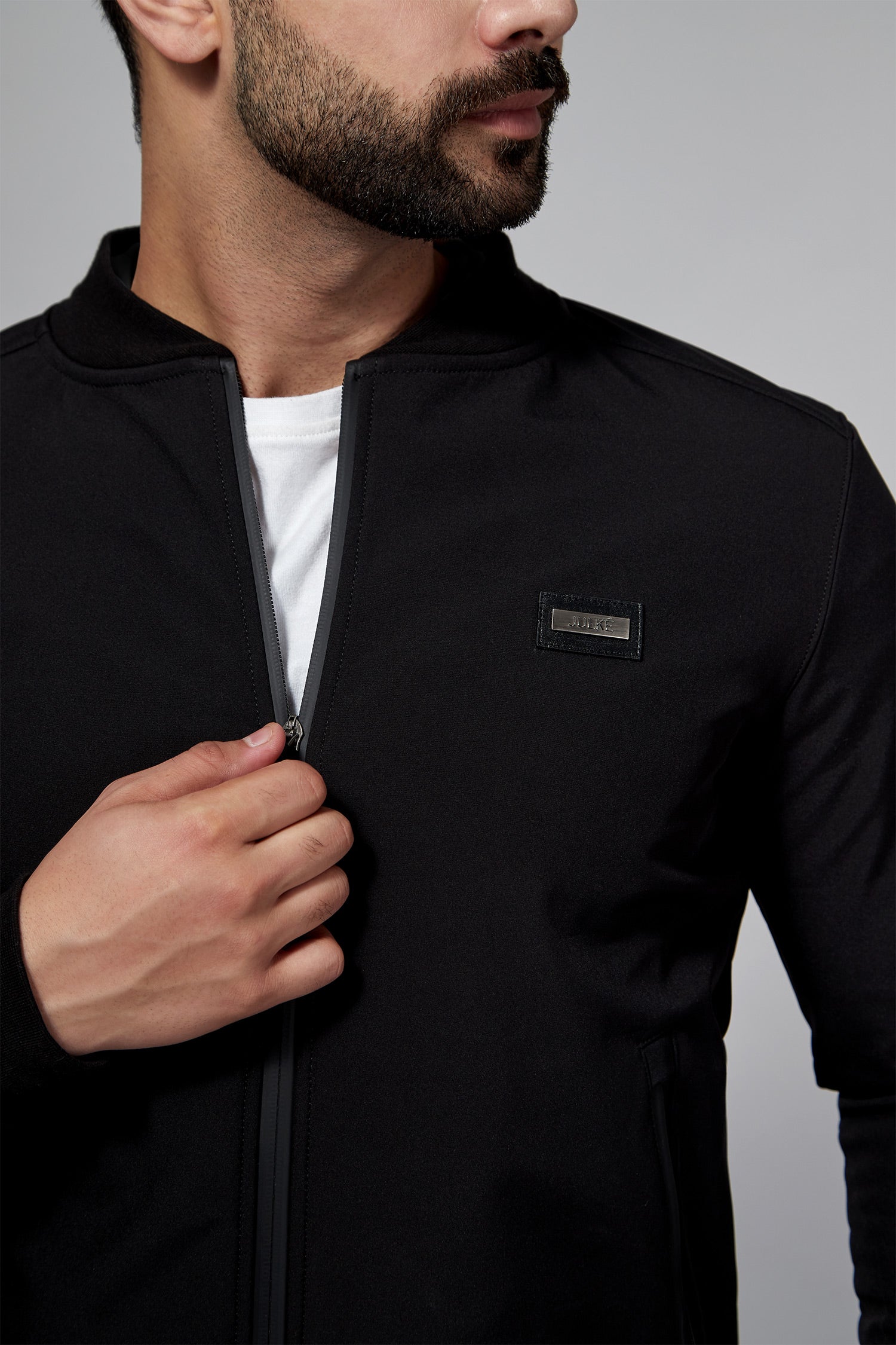 Mens winter bomber jacket in black with waterproof zip by JULKE