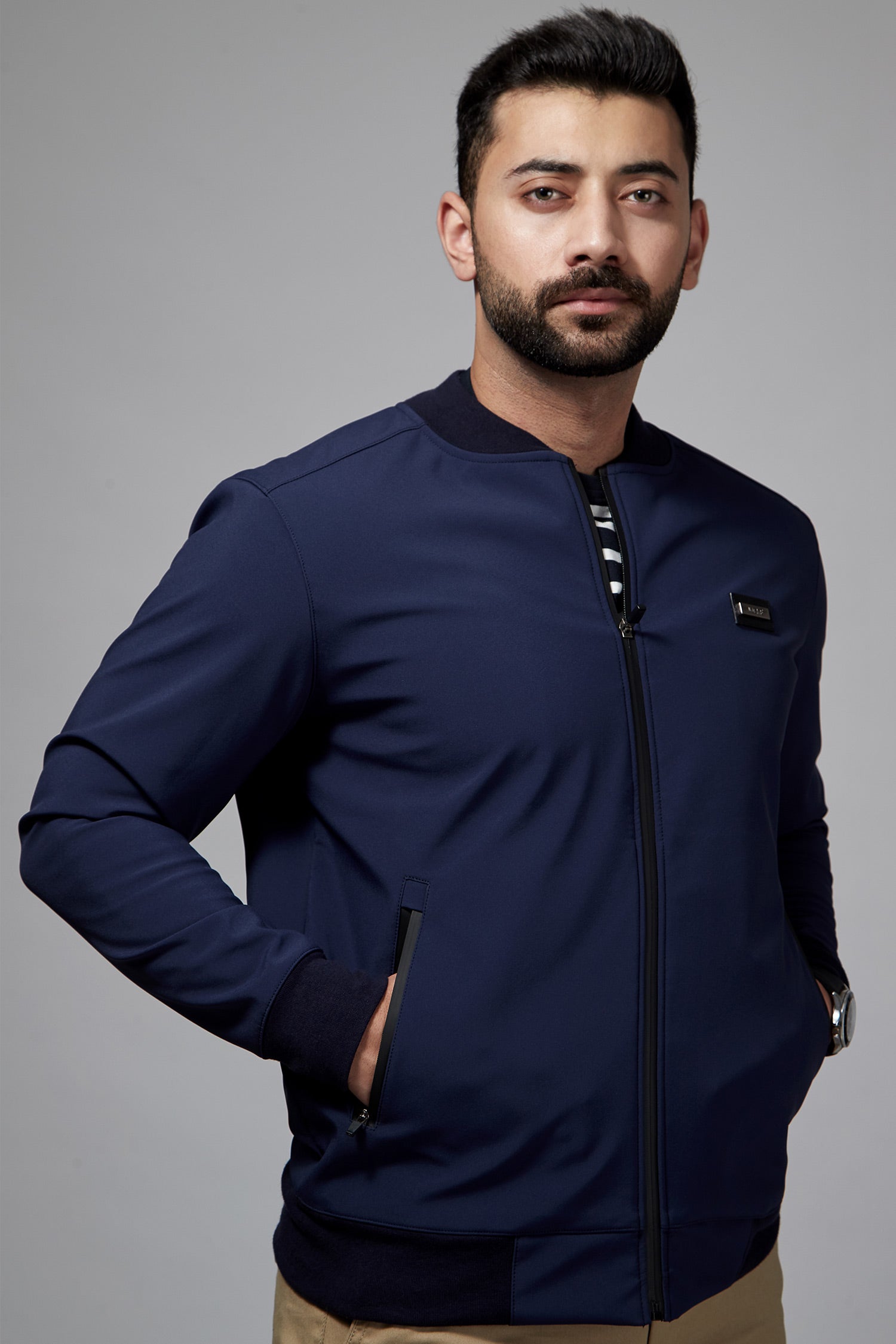 Mens winter bomber jacket in persian blue with waterproof zip by JULKE
