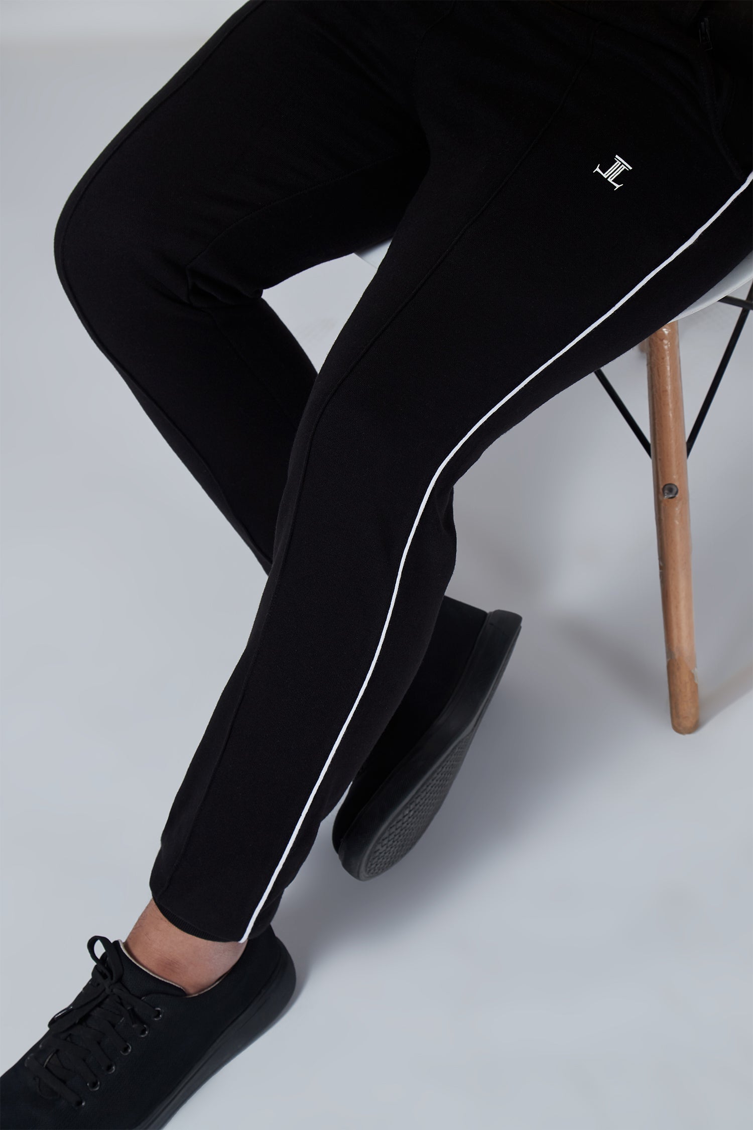 Mens winter sweatpants joggers in black with white piping by JULKE
