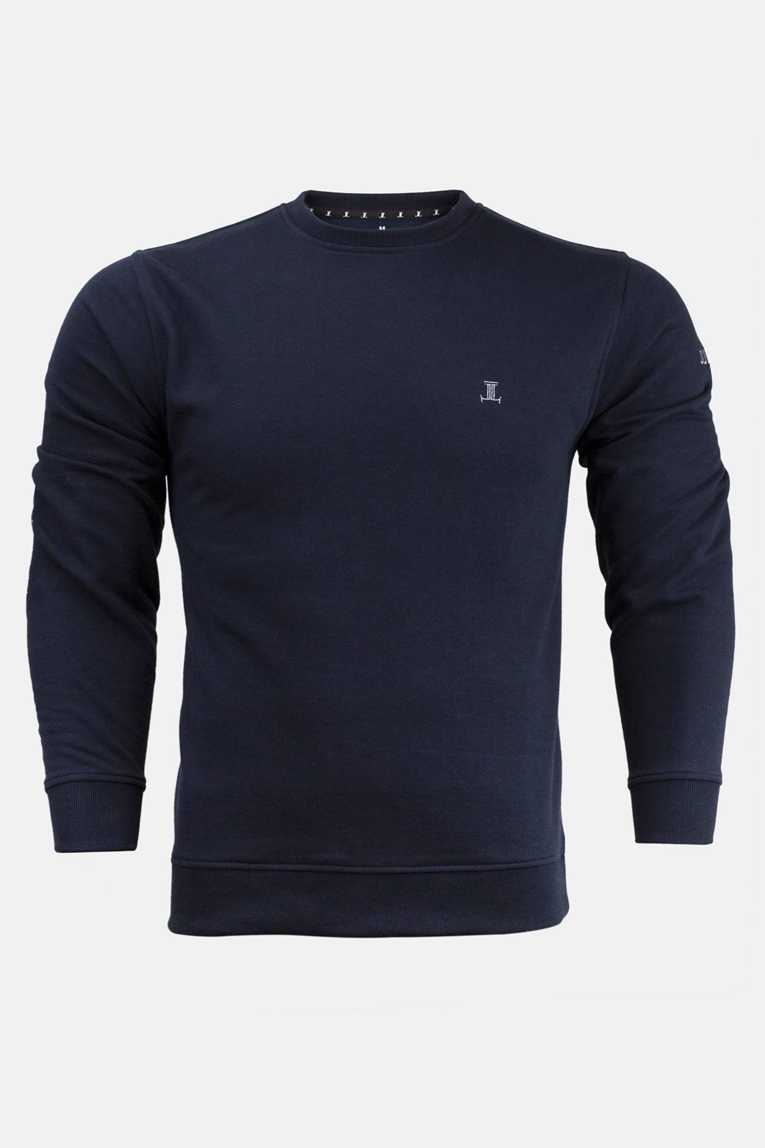 Men's winter sweatshirt in navy blue with polka dot elbow patch by JULKE