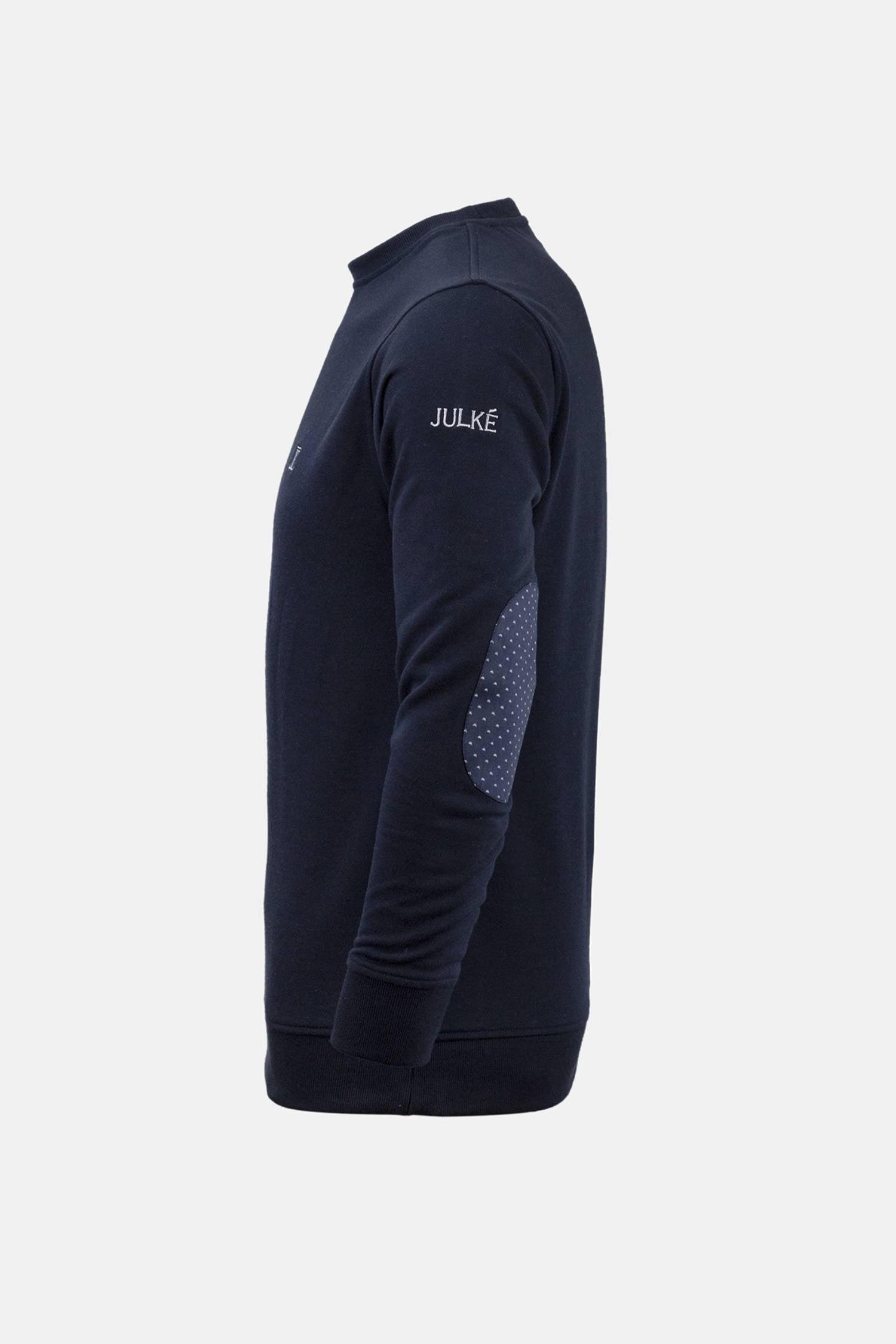 Men's winter sweatshirt in navy blue with polka dot elbow patch by JULKE