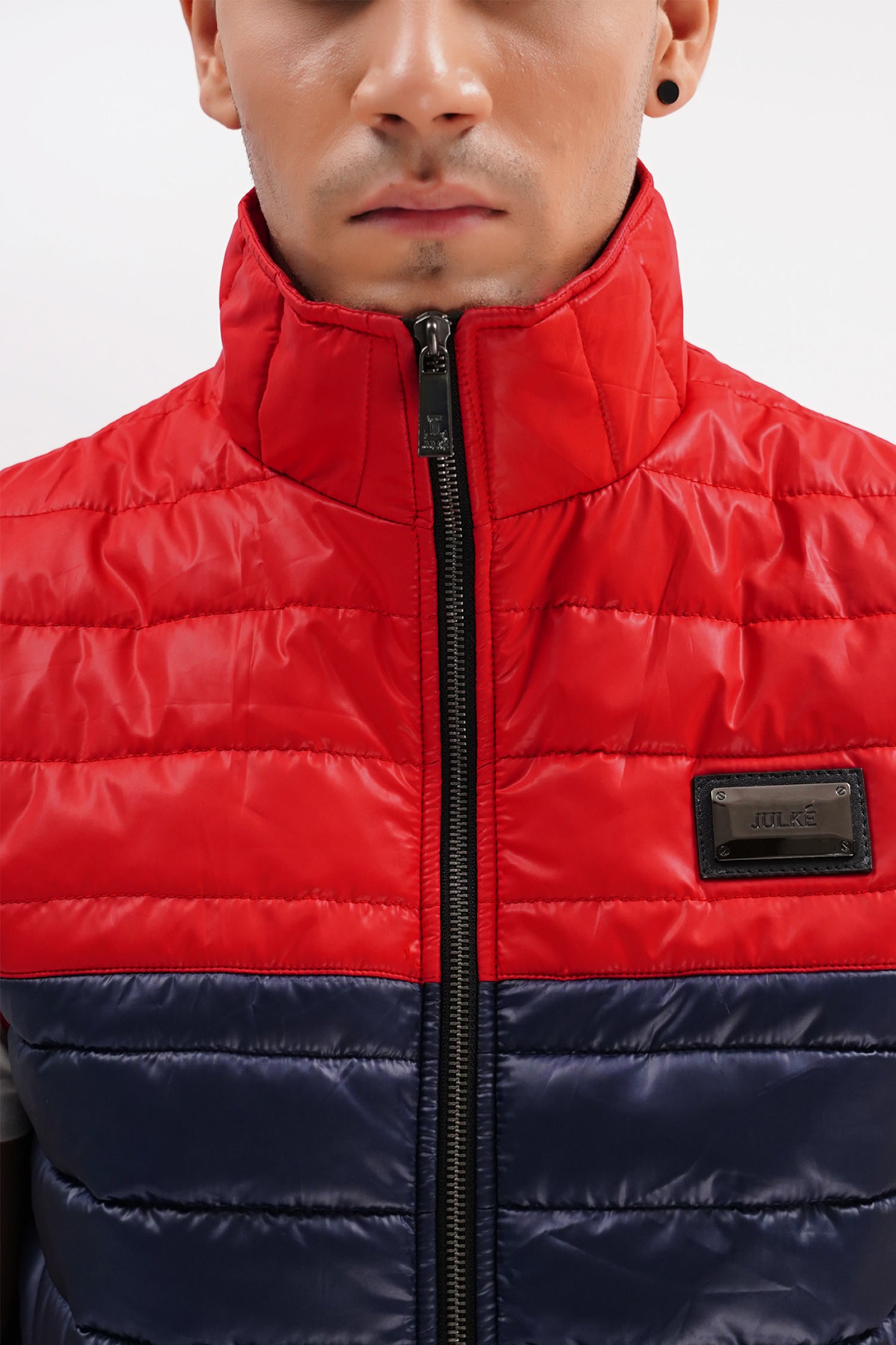 Mens winter puffer vest sleeveless in red & blue colour with quilting by JULKE