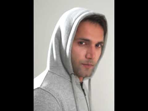 Mens winter hoodie in light grey colour with black accents by JULKE.