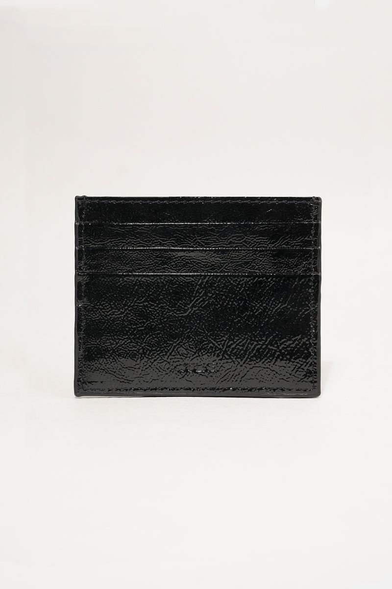 Unisex leather card holder in Black colour with woven patch and hidden pocket by JULKE