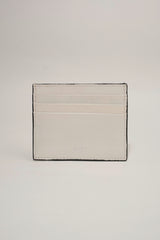 Unisex leather card holder in white colour with woven patch and hidden pocket by JULKE