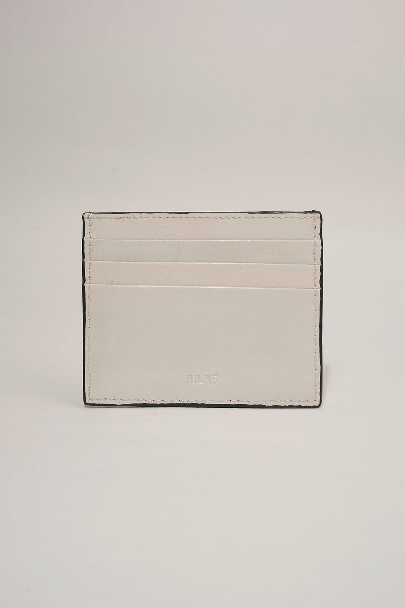 Unisex leather card holder in white colour with woven patch and hidden pocket by JULKE