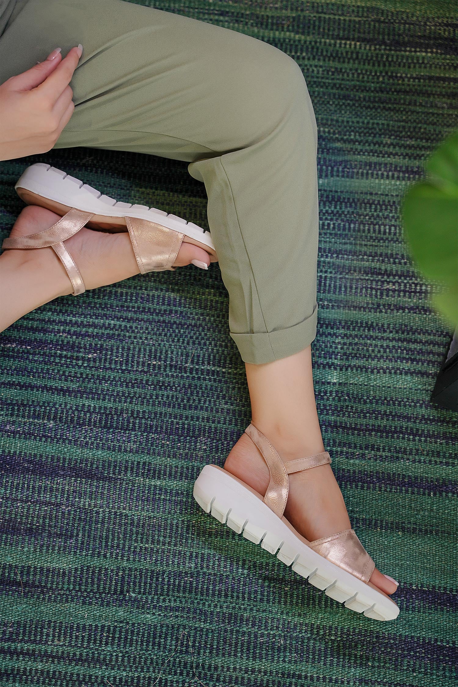 Women leather comfort shoe sandals in pink colour with soft wedge sole and glitter straps by JULKE