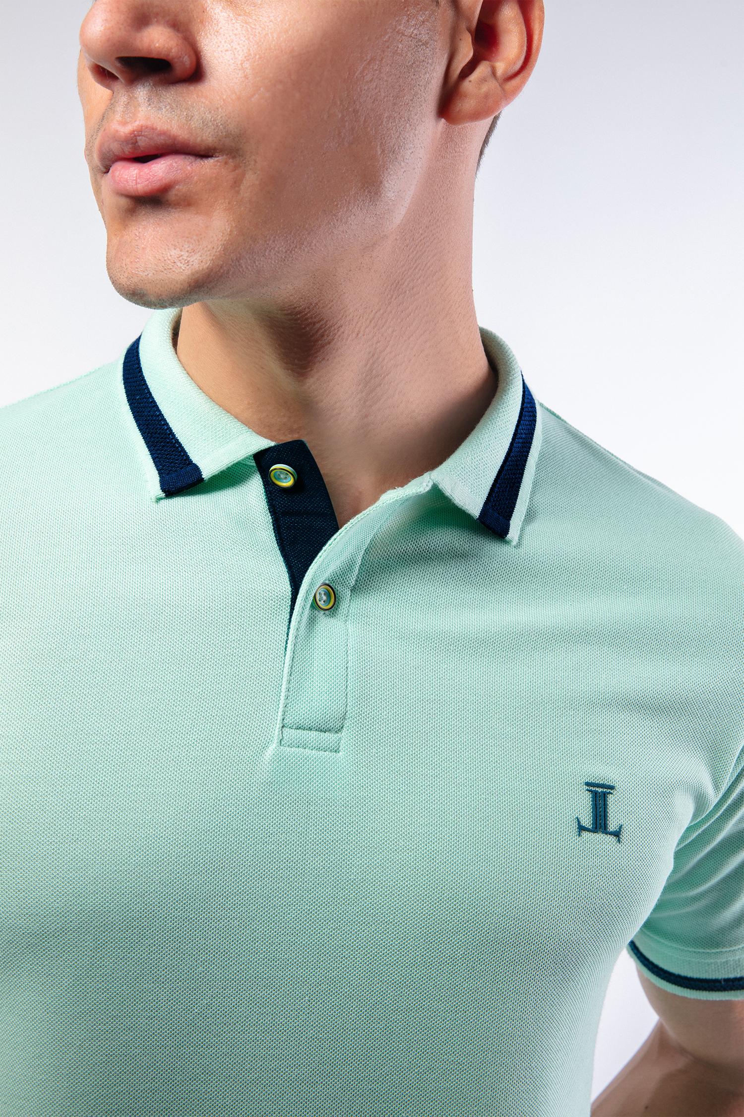 Mens summer polo shirt in mint green with collar bone by JULKE
