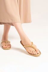 Women summer flats thong in light gold colour with diamantes and glitter velt by JULKE