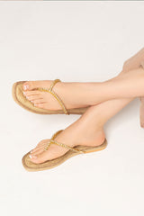 Women summer flats thong in light gold colour with diamantes and glitter velt by JULKE