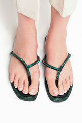 Women summer flats thong in green colour with diamantes and glitter velt by JULKE