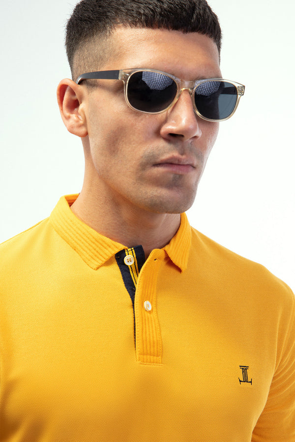 Mens summer polo shirt in mango yellow with collar bone by JULKE