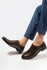 Mens original leather shoes in dark brown colour with monk strap by JULKE