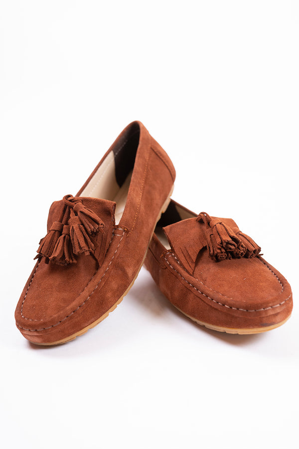 Women leather moccasins in brown colour with tassels by JULKE