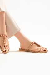 Women summer flats thong in peach colour with diamantes, pearls and glitter velt by JULKE 