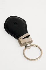 Leather key chain in black colour with contrast stitch and metal ring by JULKE