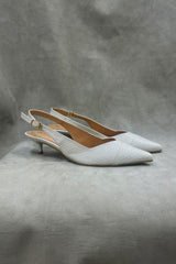 Women's kitten heels in white colour in reptile texture  with sling-back and pointed toe by JULKE