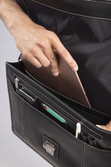 Leather laptop messenger bag in black colour by JULKE