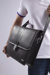 Leather laptop messenger bag in black colour by JULKE