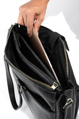 Mens soft leather laptop bag in black colour with extra pockets handles and detachable shoulder strap by JULKE