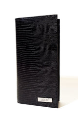 Mens leather long wallet in black colour with reptile texture by JULKE