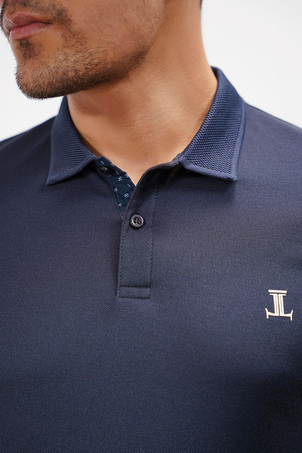 Mens summer polo shirt in dark blue colour with  ribbed collar and sleeves by JULKE