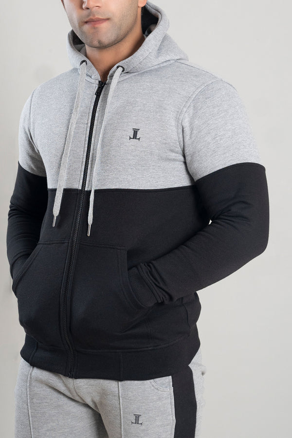 Mens winter hoodie in black and grey colour with fleece lining by JULKE