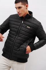 Mens winter puffer jacket with full sleeves in black colour by JULKE