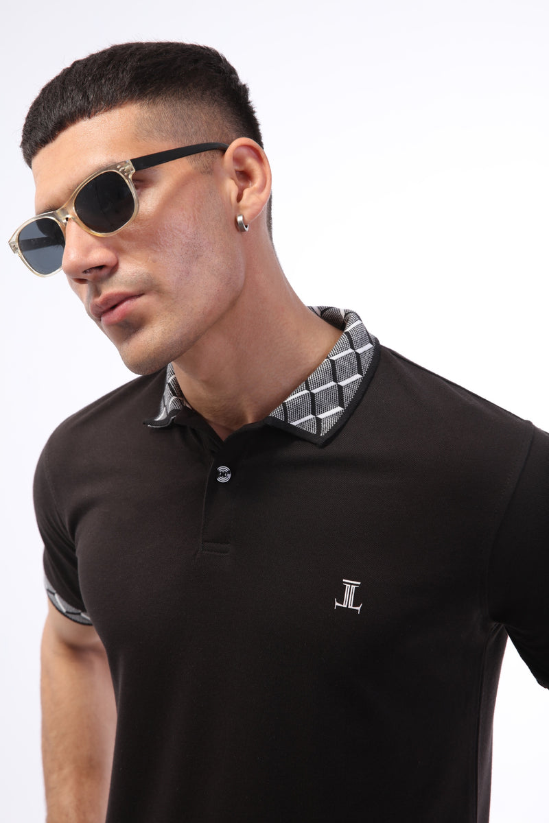 Mens polo shirt in black with collar bone by JULKE
