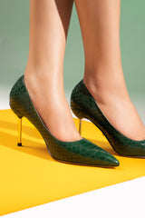 Women heels in dark green colour with croc texture by JULKE