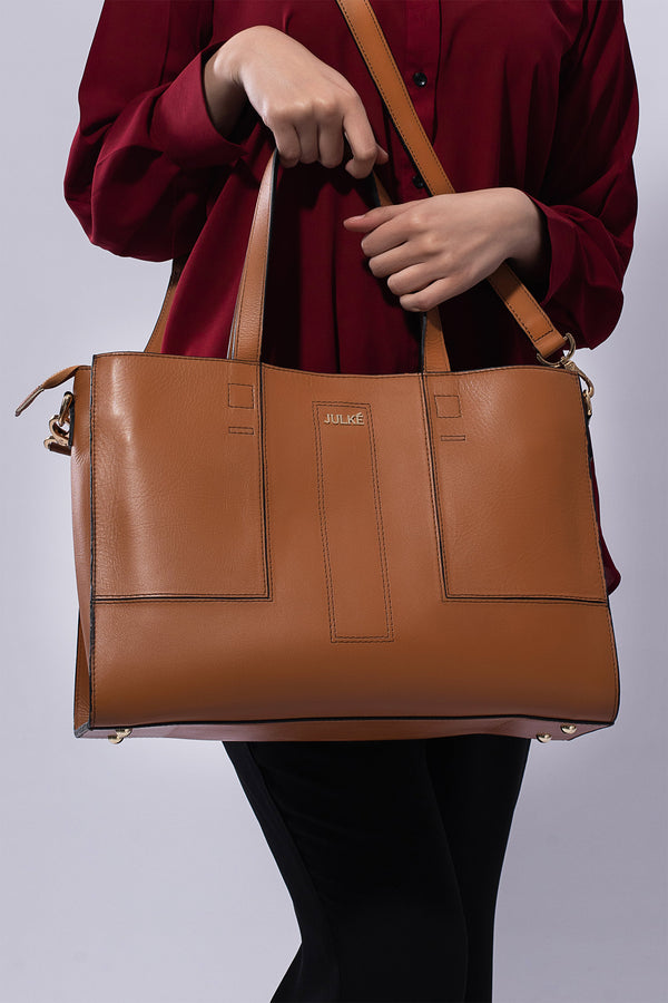 Womens leather tote bag in brown colour by JULKE