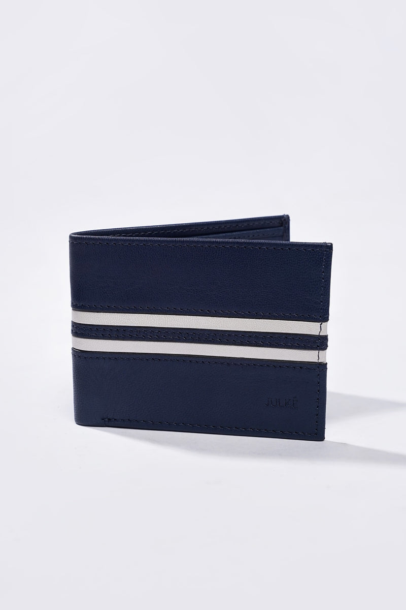 Mens leather wallet in blue colour with white stripes by JULKE