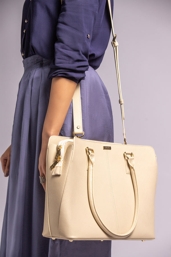 Womens leather tote & laptop bag in ivory colour by JULKE 