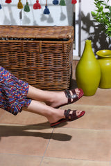 Women leather summer flats in croc texture and chain in burgundy colour by JULKE