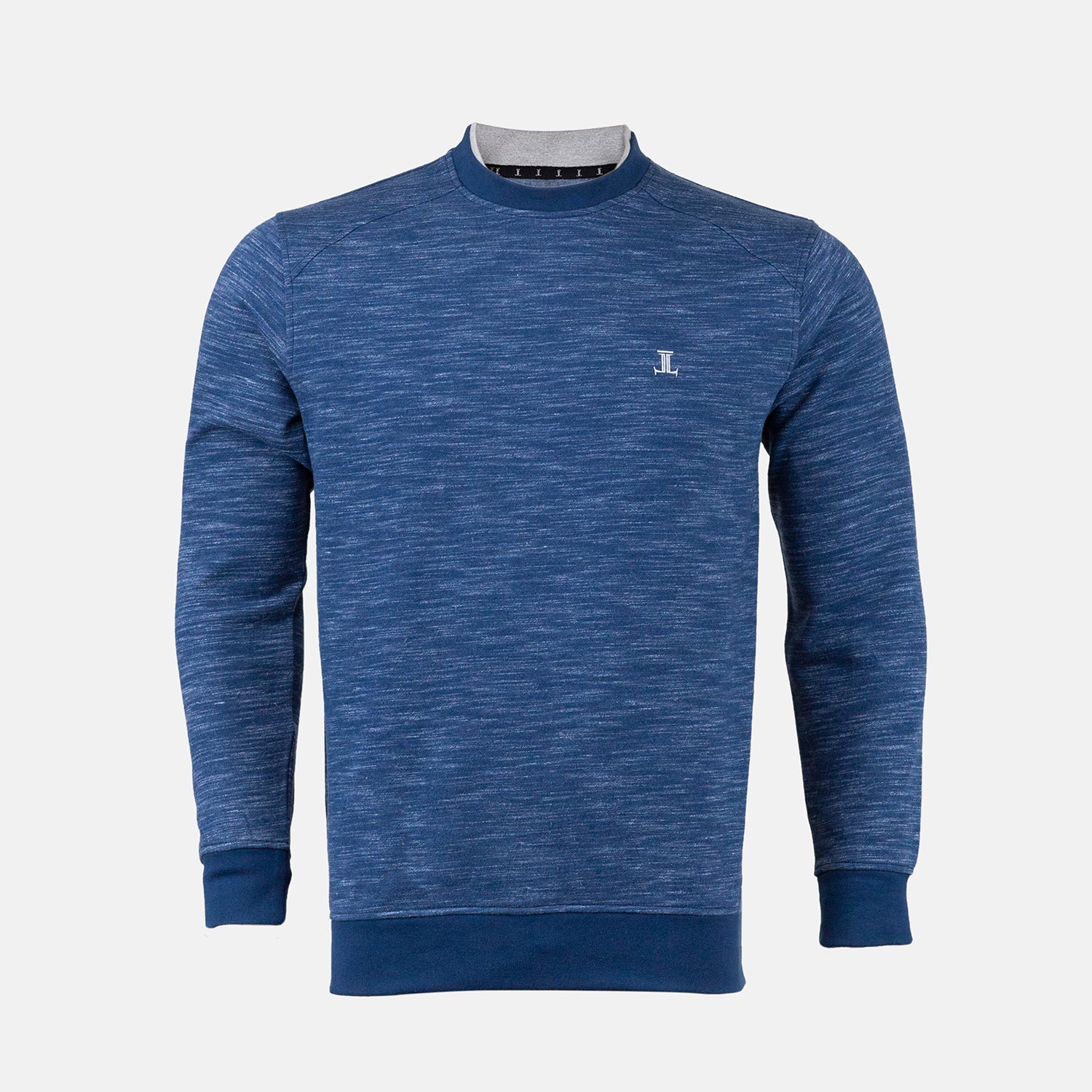 Mens winter sweatshirt in patterned blue colour with dark blue collar and cuffs by JULKE. 
