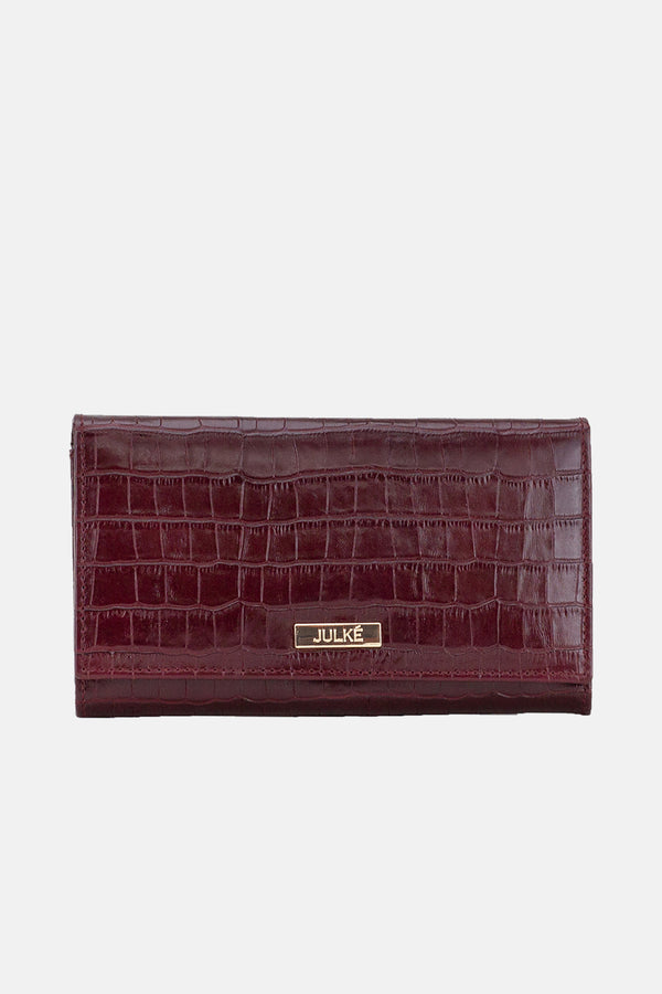 Womens leather wallet in maroon colour crocodile texture by JULKE
