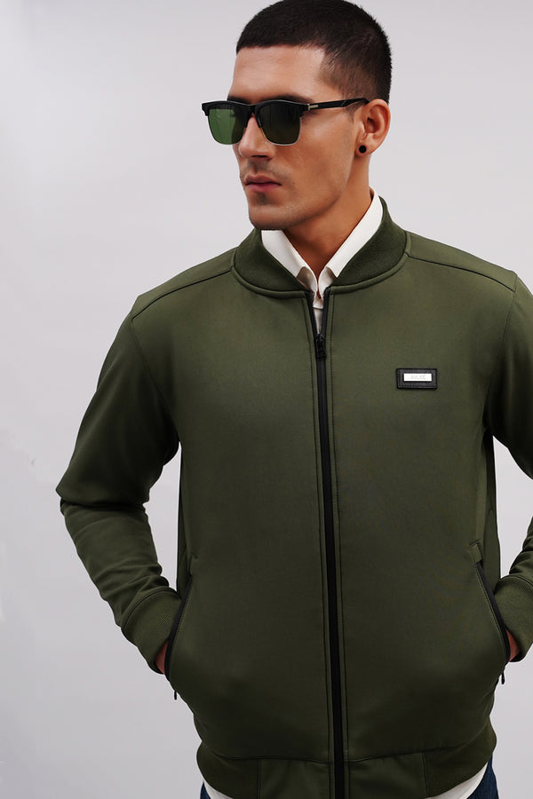 Mens winter bomber jacket in green with waterproof zip by JULKE