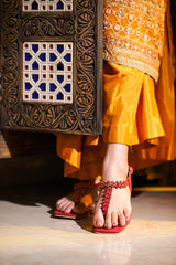 Women leather summer flats with diamantes and thong design in red colour by JULKE