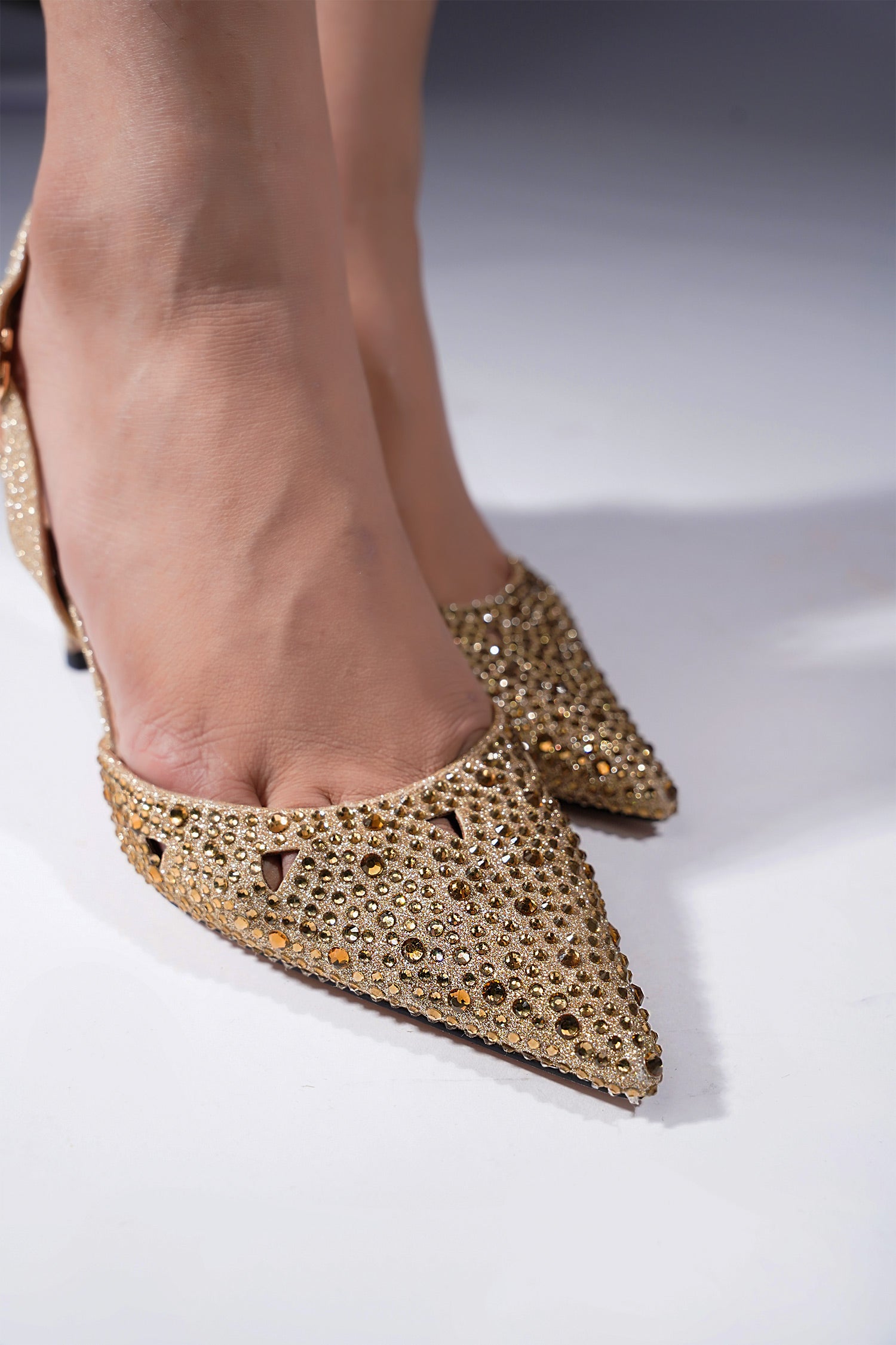 Women slingback heels in gold colour with diamantes by JULKE