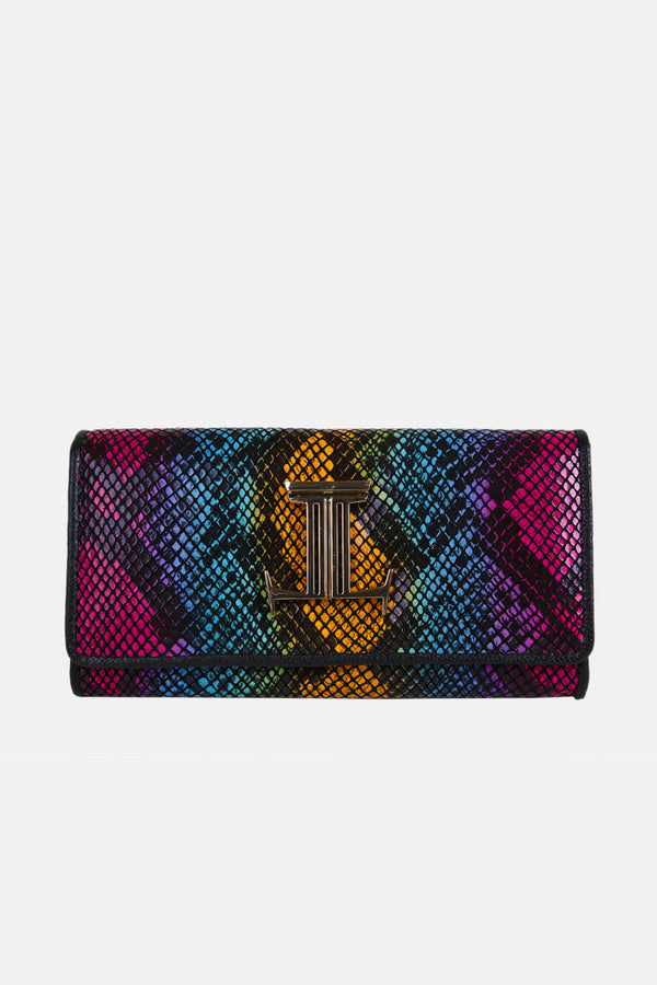 Womens leather wallet in multi colour with  snake print by JULKE