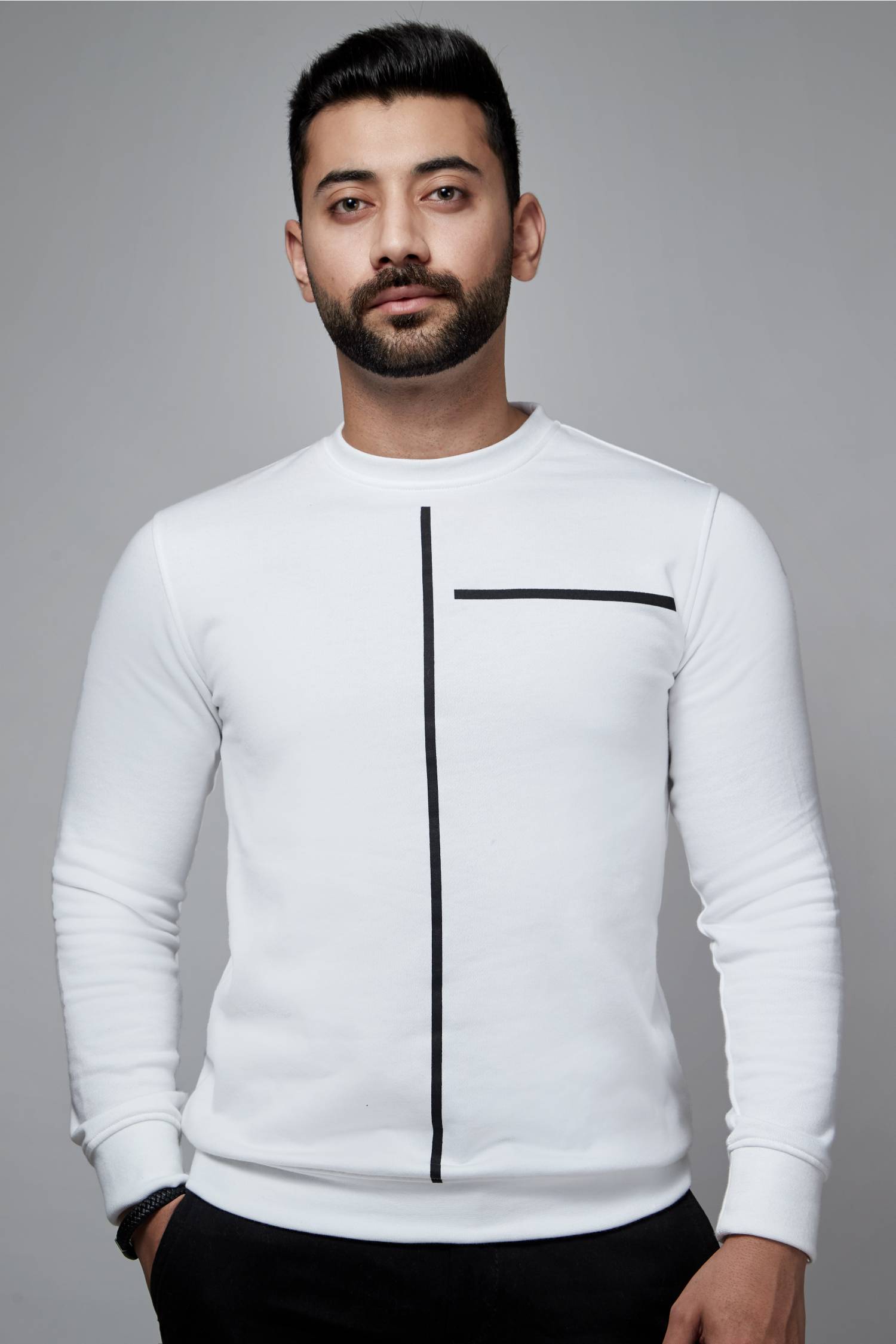Mens winter sweatshirt in white with black screen print by JULKE
